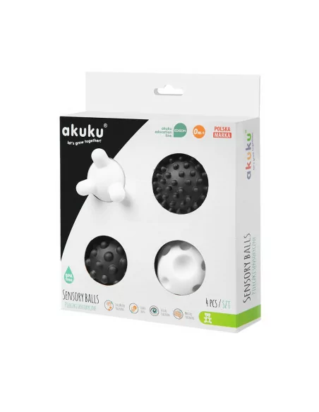 Akuku - Zestaw sensorycznych piłeczek, czarno-białe, 4 sztuki