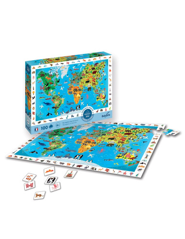 Puzzle - mapa světa se zvířaty